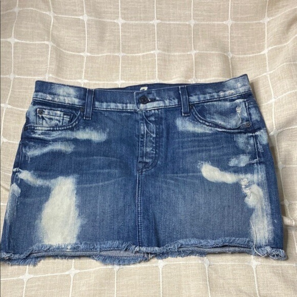 Womens 7 For All Mankind Denim Mini Skirt Frayed Hem Distressed Blue Y2K Size 28